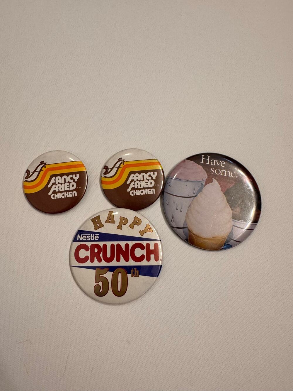 Set of 4 Vintage Food Buttons Pins